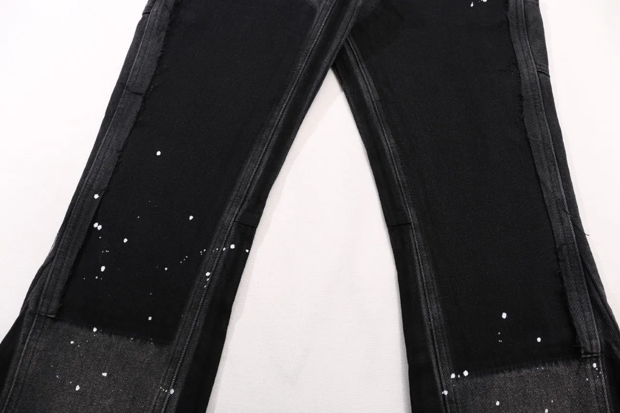 653#Gallery Dept New Hand-painted Ink Splash Patches Spliced ​​Cloth Overalls Logging Pants Distressed Washed Splicing Micro-Large Jeans Beautiful Trendy Pants Versatile Casual Pants Black Gray Khaki S~XL P290